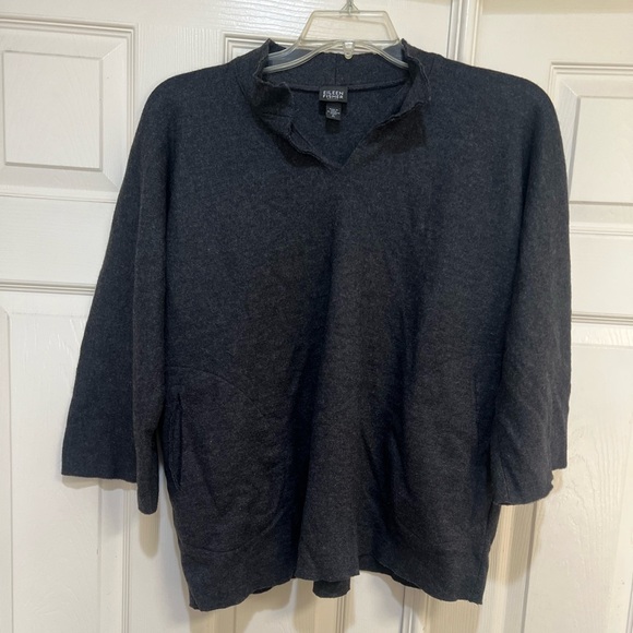 Eileen Fisher Women’s 100% Wool Lagenlook Boho Pullover 3/4 Sleeve Sweater Top L - Picture 1 of 12
